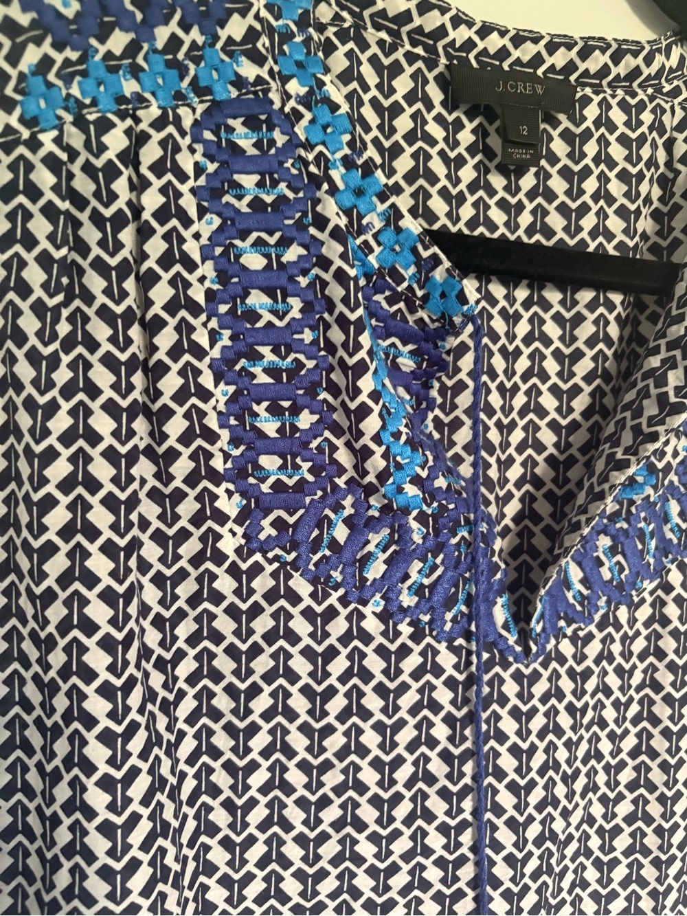 J.Crew Embroidered Printed Sleeveless V-Neck Tank Blue & White | Size 12 - Picture 2 of 6